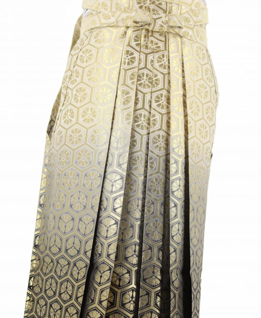 男性用袴単品レンタル(成人式・結婚式・卒業式)白黒ぼかし・金の亀甲に桜[身長170cm]No.227